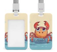 Soporte para tarjetas de identificación de cangrejo de dibujos animados de verano, resistente al agua, vertical, con cordón desmontable, ventana transparente, soporte para etiquetas de nombre, regalo