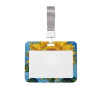 Soporte para tarjetas de identificación de cielo azul con cordón, protector de tarjeta horizontal, carcasa dura ABS transparente para eventos de trabajo y oficina