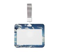 Soporte para tarjetas de identificación de cielo azul y nubes blancas con cordón, protector de tarjeta horizontal, carcasa rígida transparente ABS para eventos de trabajo y oficina