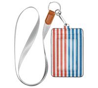 Soporte para tarjetas de identificación de crucero de rayas rojas y azules con cordón para tarjetas de identificación, viajes y vacaciones