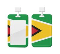 Soporte para tarjetas de identificación de la bandera de Guyana con cordón, protector de tarjeta vertical, carcasa rígida de ABS transparente, carrete retráctil para oficina de trabajo