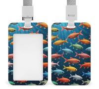 Soporte para tarjetas de identificación de peces coloridos, resistente al agua, vertical, con cordón desmontable, ventana transparente, soporte para etiquetas de nombre, regalo para enfermeras