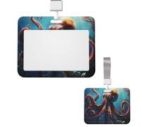 Soporte para tarjetas de identificación, de plástico, protector vertical, carrete de insignia, animales oceánicos, pulpo, soporte para tarjetas de identificación con cordón, etiquetas de nombre