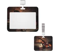Soporte para tarjetas de identificación, de plástico, protector vertical, carrete de insignia, música, arte, violín, soporte para tarjetas de identificación con cordón, etiquetas de nombre, tarjetas