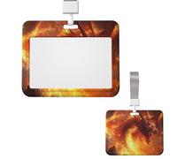 Soporte para tarjetas de identificación, de plástico, protector vertical, carrete de insignia, rey dragón en fuego, soporte para tarjetas de identificación con cordón, etiquetas de nombre, tarjetas de