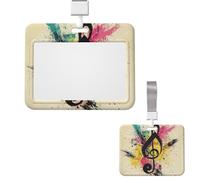 Soporte para tarjetas de identificación, de plástico, protector vertical, carrete de insignia, símbolos de música, soporte para tarjetas de identificación con cordón, etiquetas de nombre, tarjetas de
