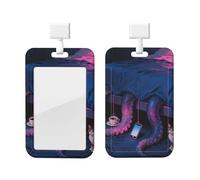 Soporte para tarjetas de identificación de pulpo durmiente con cordón, protector de tarjeta vertical, carcasa dura de ABS transparente, carrete retráctil para trabajo y oficina