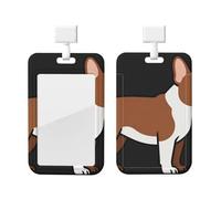 Soporte para tarjetas de identificación lateral de bulldog francés con cordón, protector de tarjeta vertical, carcasa dura transparente, carrete retráctil para trabajo y oficina