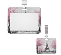 Soporte para tarjetas de identificación, protector de tarjetas de plástico, carrete de insignia, pintura vertical de la Torre Eiffel de París, soporte para tarjetas de identificación con cordón
