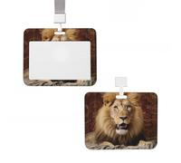 Soporte para tarjetas de identificación, protector vertical para tarjetas de identificación con cordón de león sentado en manta, etiquetas de nombre, tarjetas de llaves, clip de insignia de trabajo