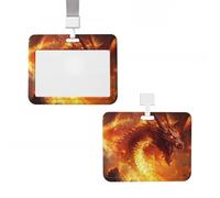 Soporte para tarjetas de identificación, protector vertical para tarjetas de identificación con cordón, diseño del rey dragón en fuego, etiquetas de nombre, tarjetas de llaves, clip de insignia de