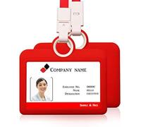 Soporte para tarjetas de identificación, soporte horizontal con cordón de silicona, resistente para el cuello, tarjetas de identificación, tarjetas de visita, suministros de oficina, Rojo