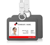 Soporte para tarjetas de identificación, soporte horizontal con cordón de silicona, resistente para el cuello, tarjetas de identificación, tarjetas de visita, suministros de oficina, color gris