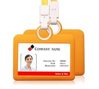 Soporte para tarjetas de identificación, soporte horizontal con cordón de silicona, resistente para el cuello, tarjeta de identificación, tarjetas de visita, suministros de oficina, color amarillo