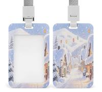 Soporte para tarjetas de identificación vertical con diseño de ciudad de hielo y nieve, adecuado para oficina, escuela, tarjeta de identificación, tarjeta de proximidad, licencia de conducir y pase