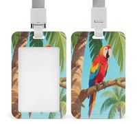 Soporte para tarjetas de identificación vertical con diseño de loros que hablan, adecuado para oficina, escuela, tarjeta de identificación, tarjeta de proximidad, licencia de conducir y pase