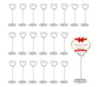 Soporte para Tarjetas Memo, Clip Foto en Forma de Corazón, 20 Piezas Tarjeta Nota Fotos Soporte, Soporte para Tarjetas de Lugar, Soportes para Números de Mesa para Restaurante, Banquete, Boda (Plata)