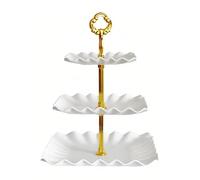 Soporte para Tartas 3 Pisos de Plástico Blanco Plato para Pasteles Frutero y Postres, Ideal para Banquetes de Bodas, Cumpleaños y Fiestas