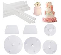Soporte para tartas, 4 soportes para tartas con 21 tacos de plástico y raspador para tartas, fiesta de cumpleaños de boda, fondo para tartas (9/12/16/20 cm)