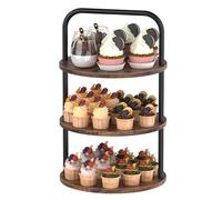 Soporte para Tartas de 3 Pisos con Asa - Base para Tartas y Candy Bar de Madera y Metal - Soporte Redondo para Cupcakes, Postres para Bodas, Fiestas, Bufés