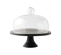 Soporte para tartas de cerámica negra mate con cúpula de cristal, elegante exhibición de postres para pasteles, ensaladas, patatas fritas y queso, 25,5 x 25,5 x 24 cm