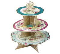 Soporte para tartas Talking Tables, decoraciσn floral para fiestas | ‘Delicioso! | Tarjeta de 3 niveles para aniversarios, cumpleaρos, baby showe