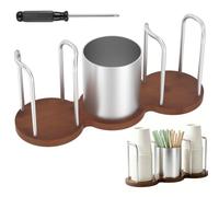 Soporte para taza de café con base de madera, soporte para vasos, estación de café, organizador de metal, dispensador de tazas para pajitas, tapa desechable, dispensador de café, accesorios de oficina
