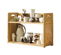 Soporte para Tazas de 2 Niveles, de Madera Natural con Paneles de ratán. Organizador de encimera y Expositor para Tazas, Ideal para la decoración del hogar. Diseño Creativo de 68 cm.