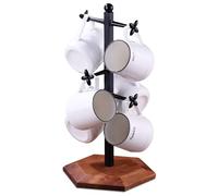 Soporte para Tazas de Café, Árbol para Tazas de Encimera, Colgador con 6 Ganchos Florales, Soporte de Madera para Tazas, Organizador, Negro