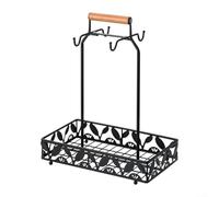 Soporte para tazas de café con 4 ganchos y compartimento inferior grande para almacenamiento de cápsulas, bolsas de té y cremas, organizador moderno de cocina (rectangular)