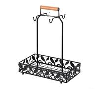 Soporte para tazas de café de metal con 4 ganchos y estante para cápsulas, soporte para encimera de cocina con mango de madera, organizador para tazas, bolsas de té, crema, negro, 31 x 18,5 x 39,5 cm
