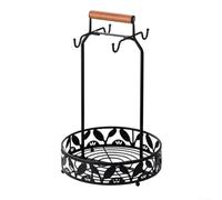 Soporte para tazas de café de metal con 4 ganchos y estante para cápsulas, soporte para encimera de cocina con mango de madera, organizador para tazas, bolsas de té, crema, negro, 31 x 18,5 x 39,5 cm