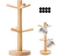 Soporte para tazas, soporte para tazas de café de madera, soporte para pretzels con 6 ganchos para cafetería y cocina