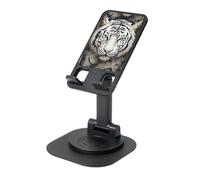 Soporte para teléfono celular con patrón de cabeza de tigre blanco, ángulo de altura ajustable, giratorio de 360°, portátil, plegable, accesorios de oficina, compatible con todos los teléfonos móviles
