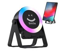 Soporte para teléfono con altavoz, altavoz de audio de inducción inalámbrico 4 en 1, sensor de rotación de 360 grados, luz RGB de color para sala de conferencias, oficina, eventos, planificadores