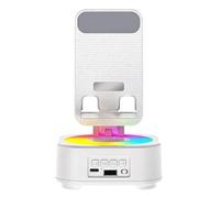 Soporte para teléfono con altavoz, estación de acoplamiento para altavoz, soporte para smartphone de 7.48 pulgadas con luz, altavoces inalámbricos para oficina y video, material ABS, ambiente vibrante
