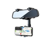 Soporte para teléfono con espejo retrovisor para coche, giratorio 360, longitud de brazo ajustable, multifuncional, color negro