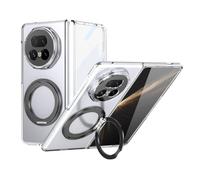 Soporte para teléfono con funda plegable For Honor Magic V5 Case with Screen Protector, 360°Rotatable Ring Kickstand, Military Grade Shockproof Translucent Protective Case, Crystal Clear(Svart)