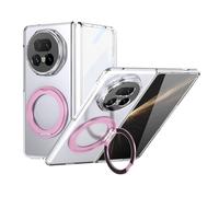 Soporte para teléfono con funda plegable For Honor Magic V5 Case with Screen Protector, 360°Rotatable Ring Kickstand, Military Grade Shockproof Translucent Protective Case, Crystal Clear(Pink)