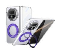 Soporte para teléfono con funda plegable For Honor Magic V5 Case with Screen Protector, 360°Rotatable Ring Kickstand, Military Grade Shockproof Translucent Protective Case, Crystal Clear(Purple)