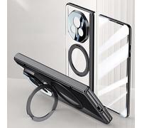 Soporte para teléfono con funda plegable Stand Case Compatible with Honor Magic V3 5G Case Clear with Kickstand,Clear Protective Cover with Adjustable Stand & Ring Holder,Anti-Yellowing Design(Svart)