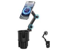 Soporte para teléfono con portavasos: adaptador de base de polímero, abrazadera magnética desmontable, extensión de rotación flexible, estructura de soporte compacta Mecanismo de sujeción mejorado | C