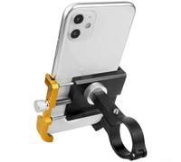 Soporte para teléfono de bicicleta, aleación de aluminio CNC, rotación de 360°, soporte de manillar a prueba de golpes para motocicleta (negro + dorado)