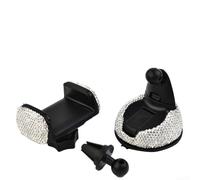Soporte para teléfono de coche con diamantes de imitación blancos con ventosa y clip de ventilación, para salpicadero de cristal brillante compatible con Galaxy y otros teléfonos, elegante accesorio