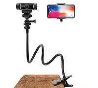 Soporte para teléfono móvil Malsyee Webcam de 14 pulgadas, brazo flexible 360 de escritorio o cama soporte de cuello de cisne para teléfono celular 11 Pro XS Max XR X 8 7 6 Plus y Logitech C925e,