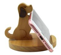 Soporte para teléfono Smooth Groove Cute Dog, accesorio de escritorio para smartphone de madera de haya de alta calidad con un diseño adorable para