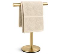 Soporte para Toallas de Mano de baño, en Forma de T, Acero Inoxidable SUS304, Acabado Cepillado, Barra de Torre para baño, Cocina, tocador (Dorado)