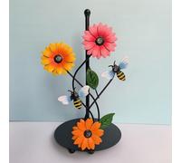 Soporte para toallas de papel de girasol con diseño de mariposa y abeja, construcción de metal con base antideslizante pesada, se adapta a rollos de toallas de papel grandes y estándar (B)