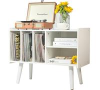 Soporte para tocadiscos con almacenamiento de vinilo que soporta hasta 300 libras, gabinete grande de mesa para tocadiscos para almacenamiento de álbumes con soporte de estante de exhibición de