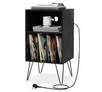 Soporte para tocadiscos con estación de carga, mesa auxiliar giratoria, 5 estantes y gestión de cables, gabinete de almacenamiento de álbumes de vinilo para sala de estar y dormitorio
